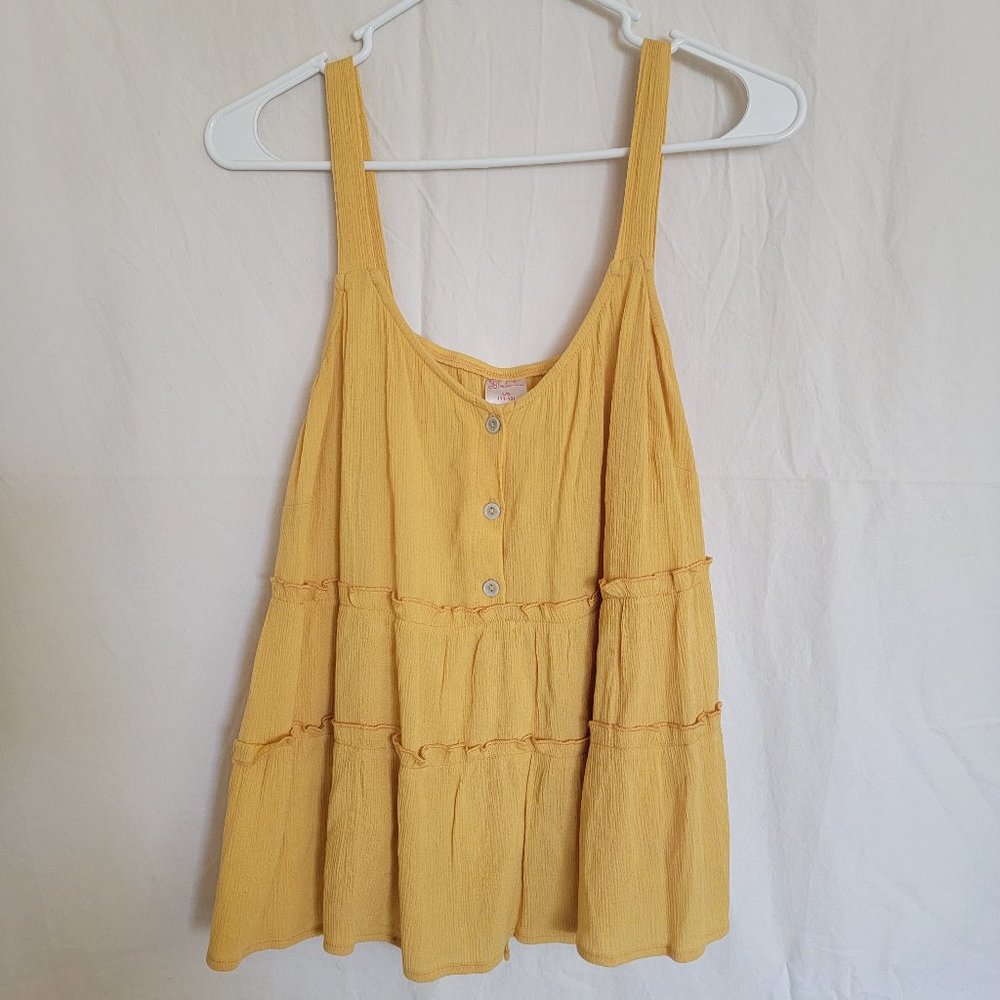 No Boundaries Womens Tank Top Junior Size LARGE Yellow Button Bodice